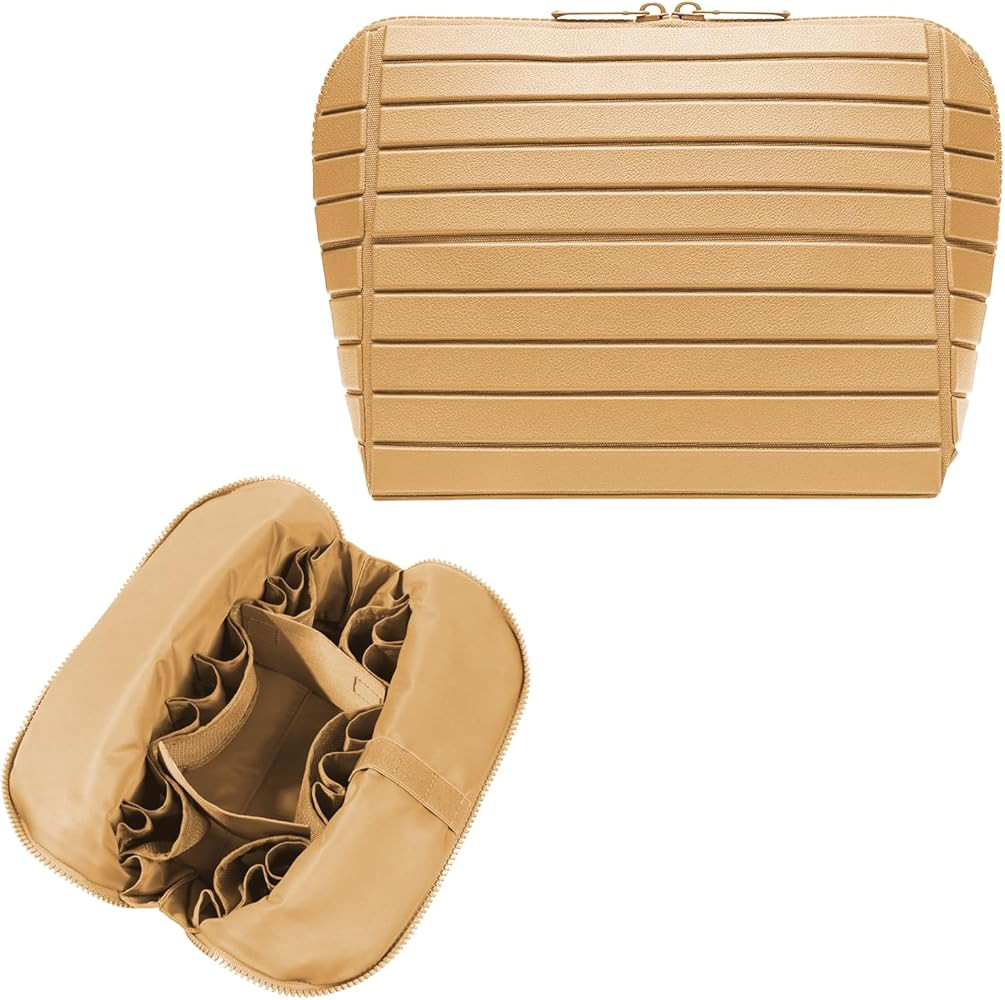 Travel Makeup Organizer Bag with Fold-Down Design and Adjustable Dividers, 27 Pockets & 3 Brush S... | Amazon (US)