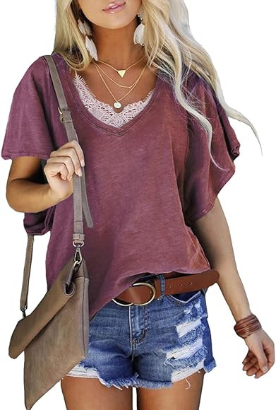 NIASHOT Women Basic V Neck T Shirts Short Sleeve Casual Plain Tunic Summer Tops | Amazon (US)