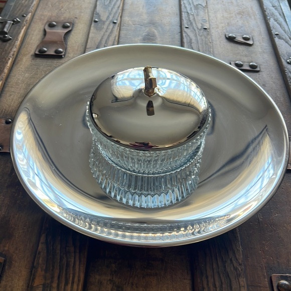 Vintage Kromex Serving Platter with Glass Pressed Dish & Lid | Poshmark