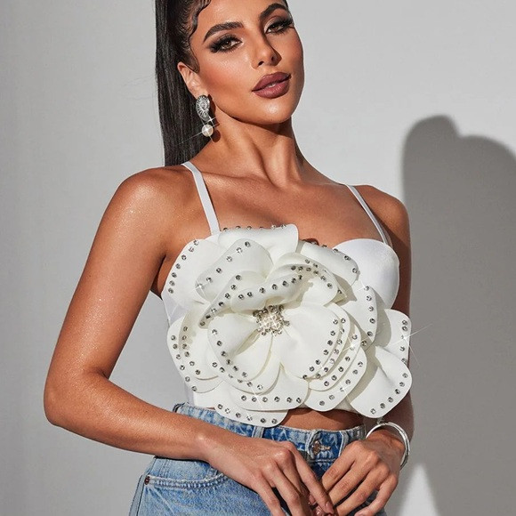 Mew Mews Spaghetti Flower Rhinestone Top | Poshmark