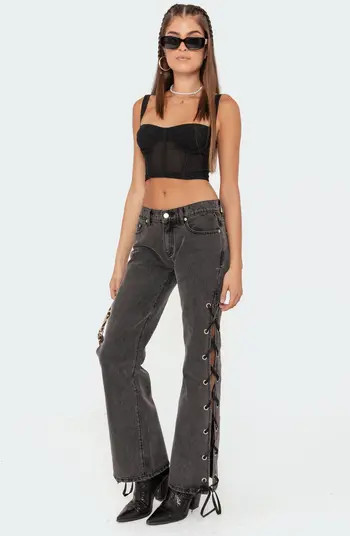 EDIKTED Teagan Mesh Corset Crop Top | Nordstrom | Nordstrom