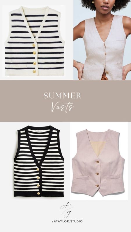 Time for a summer vest roundup! 

Old money style, luxury, quiet luxury, vests, summer vest, button up vest, striped vest, jcrew dupe vest, linen vest, old money look, vests, summer outfits, summer tops

#LTKSeasonal #LTKFindsUnder100