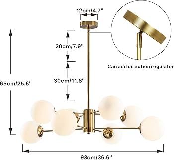 KCO Lighting 8-Light Glass Sputnik Chandelier Light Modern Gold Chandeliers Pendant Light Fixture... | Amazon (US)