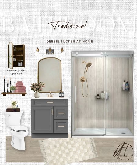 Traditional bathroom with a hint of old world charm. Perfect for a small bathroom design  This medicine cabinet really sets the tone for a bit of nostalgia while the shower gives you an up to date look. Best of both worlds! 

#LTKhome