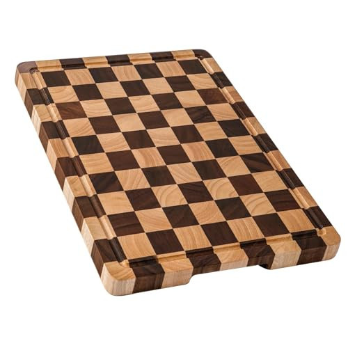 THETCHRY Cutting Boards for Kitchen, Checkered Cutting Board Upgraded, Acacia Wood Chopping Board with Juice Grooves & Handles, Large Butcher Block Serving Tray with Gift Box, 16.5" x 11.6" x 0.8" | Amazon (US)