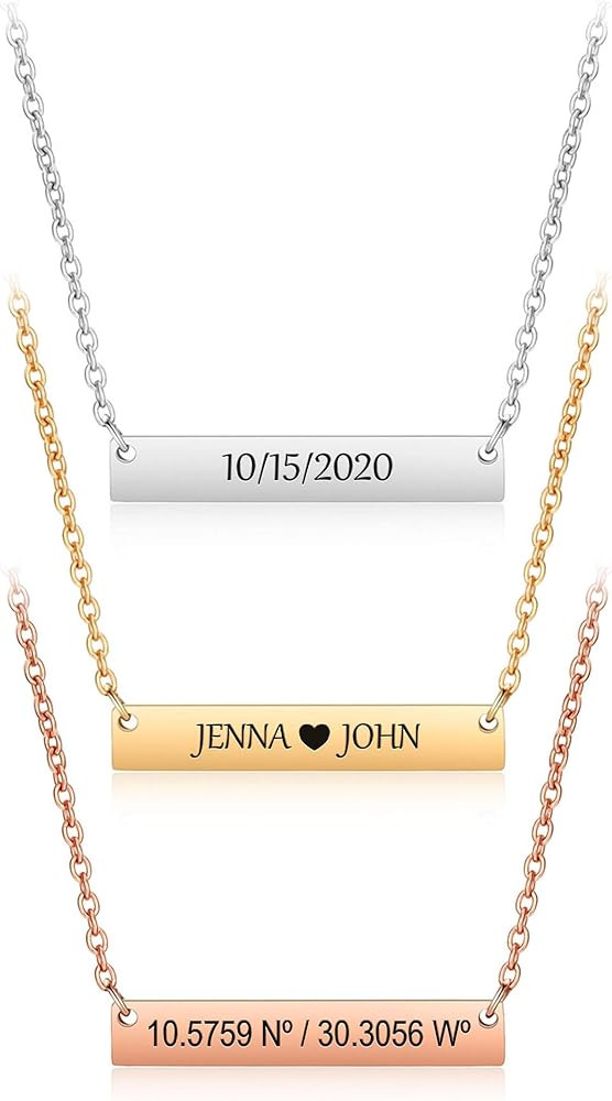 Personalized bar necklace for women, custom engraved stainless steel name plate necklace gift gol... | Amazon (US)