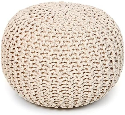 REDEARTH Round Pouf Ottoman –18"x18"x14" Hand-Knitted Cotton Pouffe –Cable Footstool –Boho ... | Amazon (US)