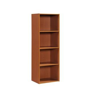47.36 in. Cherry Wood 4-shelf Standard Bookcase with Storage | The Home Depot