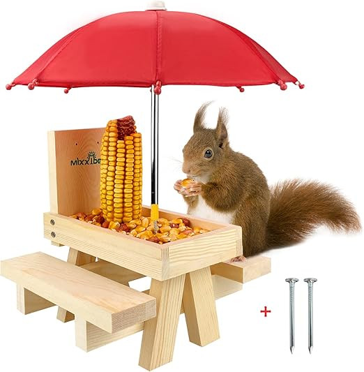 MIXXIDEA Squirrel Feeder Table with Umbrella, Wooden Squirrel Picnic Table Feeder, Durable Squirr... | Amazon (US)