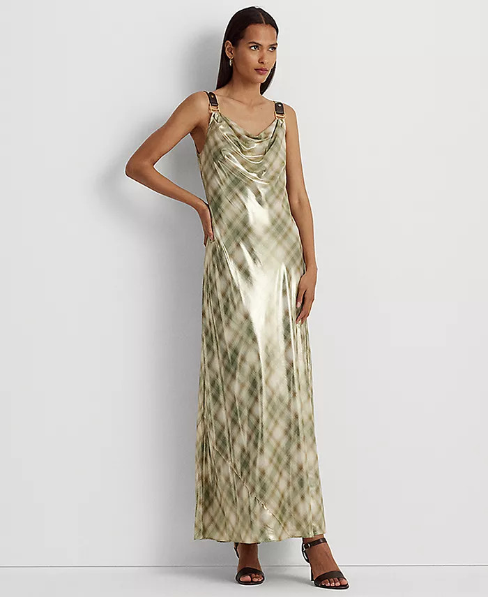 Women's Plaid Metallic Georgette Gown | Macy's