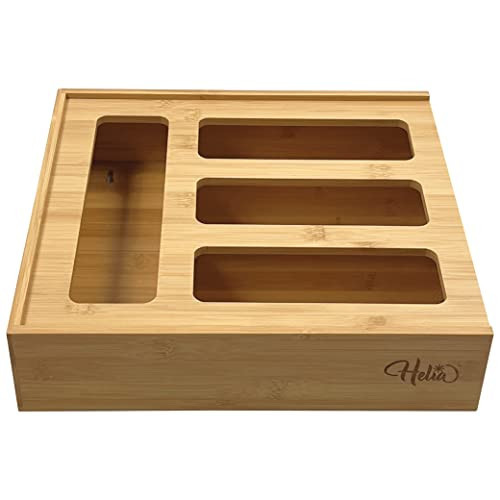 HELIA Bamboo Zip Storage Bag Organizer | Solid Bamboo Food Storage Bag Holder for Kitchen Plastic Bag Storage | Plastic Bag Organizer for Drawer | Sandwich Bag Organizer for Drawer | Amazon (US)