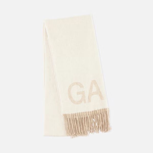 Ganni Fringed Logo Wool Scarf | Coggles (Global)