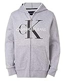 Calvin Klein Little Boys' Fleece Hoodie, F20 Monogram Grey Heather, 8 | Amazon (US)