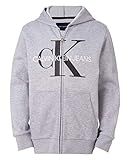 Calvin Klein Little Boys' Fleece Hoodie, F20 Monogram Grey Heather, 8 | Amazon (US)