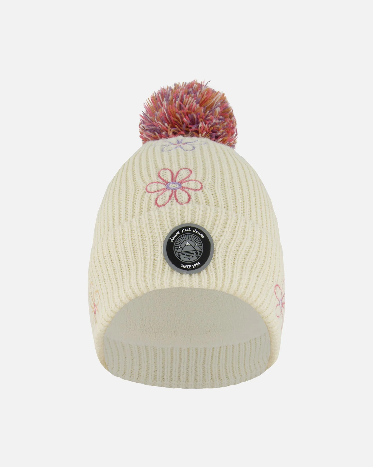 Lined Knit Pompom Hat Off-White and Pink | Shop Simon
