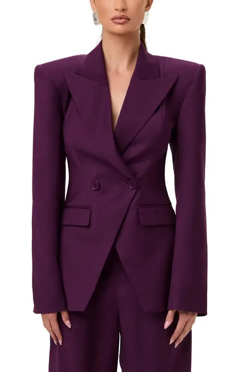 Naked Wardrobe Double Breasted Blazer in Dark Berry at Nordstrom, Size Large | Nordstrom