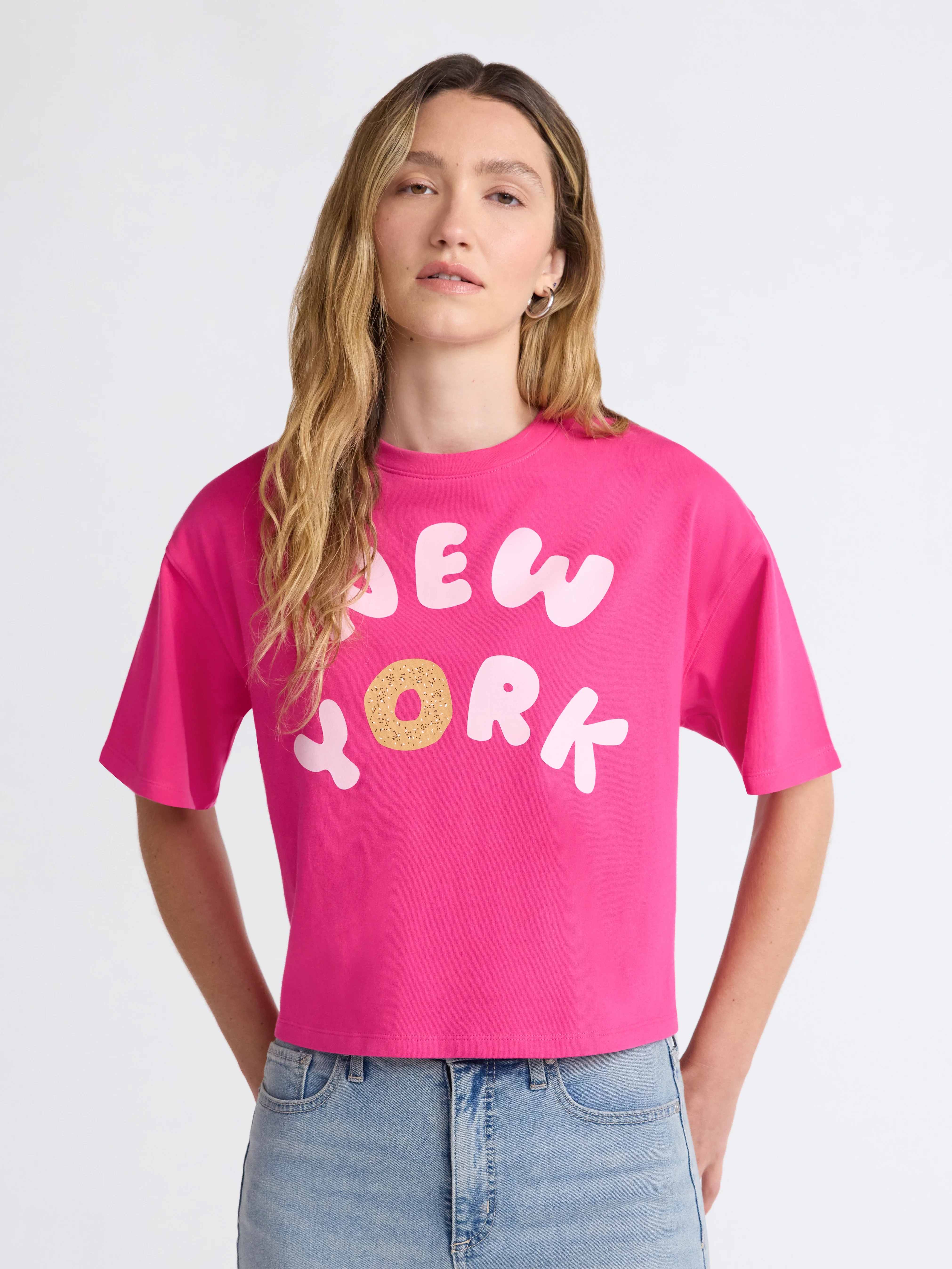 Scoop Limited Edition Women’s and Women’s Plus Cotton Cropped New York Graphic Tee, Sizes XS-... | Walmart (US)