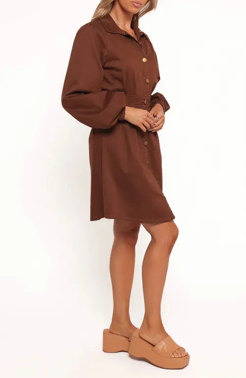 Petal & Pup Phoenix Long Sleeve Minidress in Brown Denim at Nordstrom, Size Small | Nordstrom
