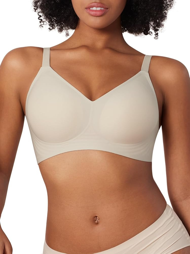 Tarbo V Neck Bra Padded Seamless Adjustable Straps Ultra-Stretch Bralettes Everyday Basic Sleepin... | Amazon (US)