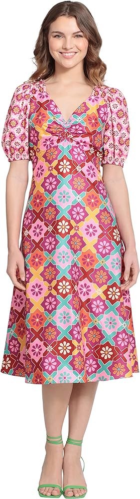 Donna Morgan Women's V-Neck Midi with Puff Sleeves | Amazon (US)