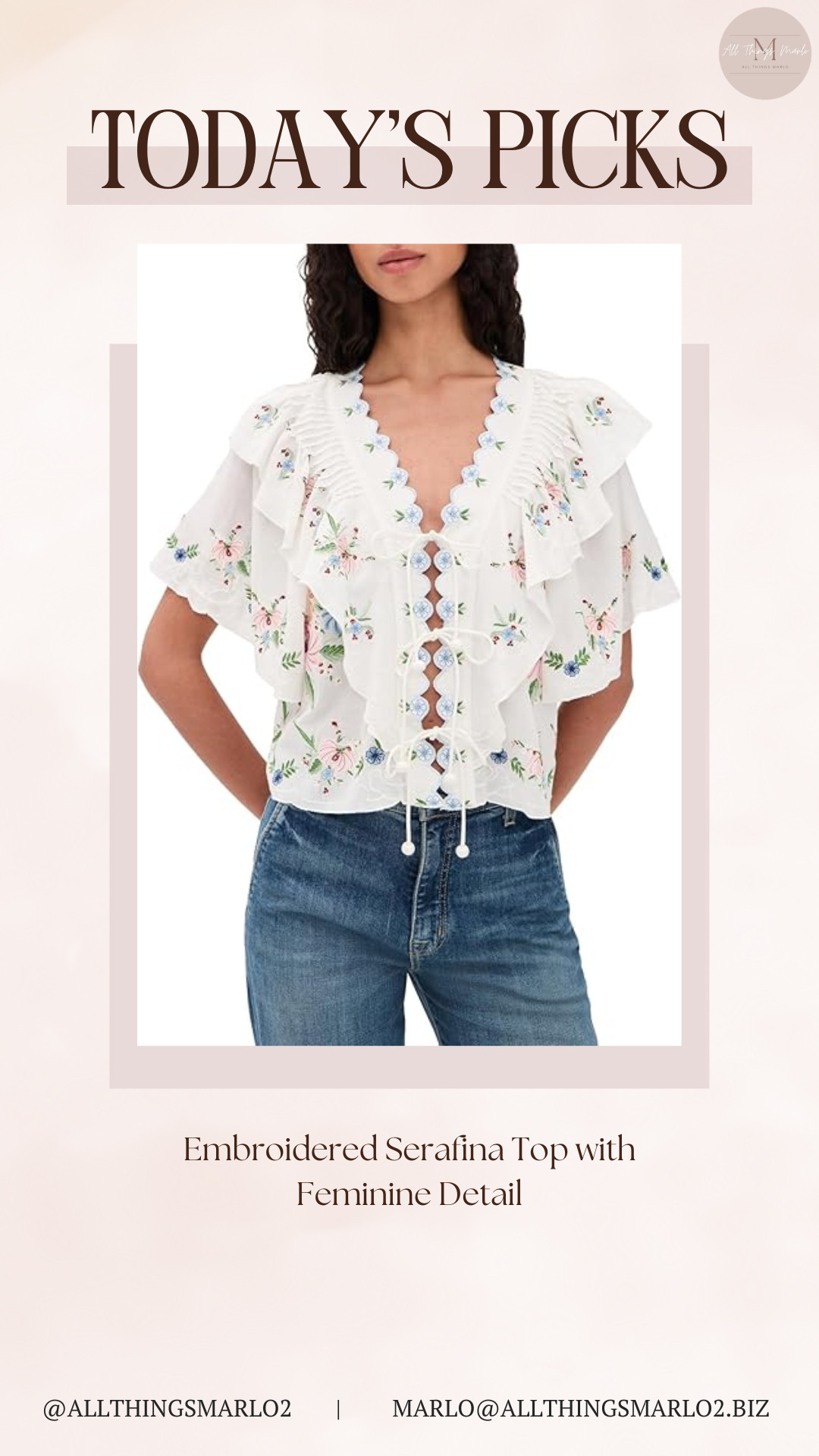 Embroidered Serafina Top with Feminine Detail 

 #LTKootd #LTKWorkwear #LTKTravel