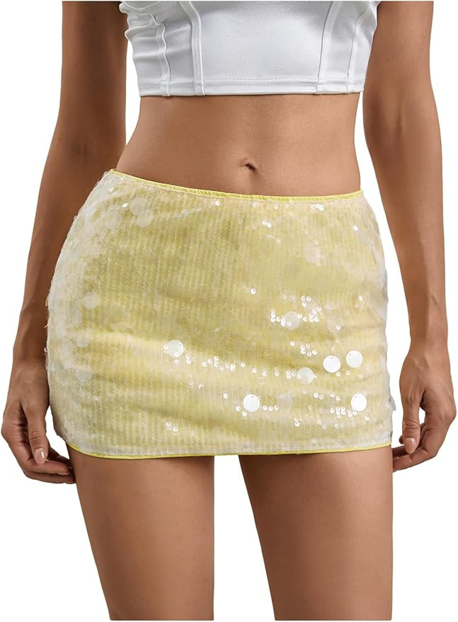 MakeMeChic Women's Sequin Sparkly Skirt Mini Micro Glitter Y2k Low Rise Summer Skirt | Amazon (US)