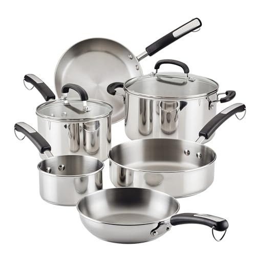 Farberware Brilliance Stainless Steel Cookware Pots and Pans Set with Kitchen Cooking Tools and Glass Lids, 10 Piece, Dishwasher Safe and Induction Ready, Stainless Steel | Amazon (US)