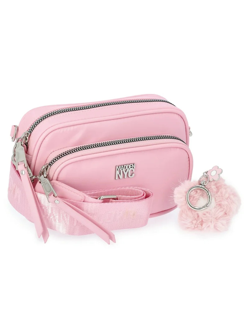 Madden NYC Women's Nylon Camera Handbag with Charm Keychain, Pink | Walmart (US)