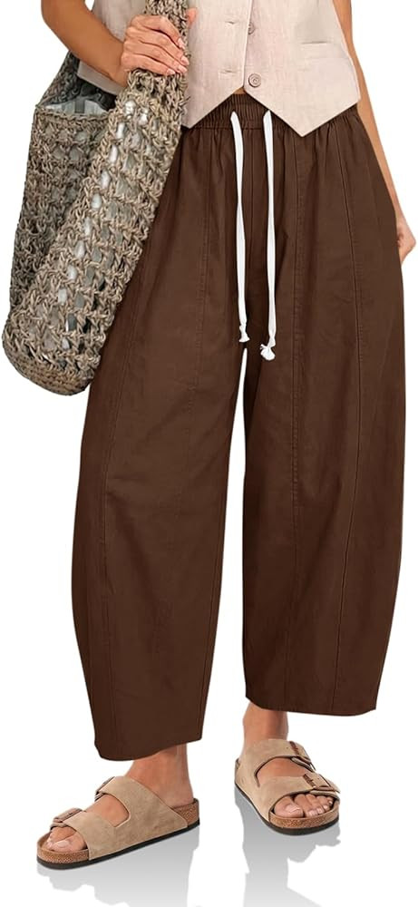 Cicy Bell Womens Baggy Barrel Pants High Waisted Wide Leg Casual Elastic Drawstring Cropped Loose... | Amazon (US)