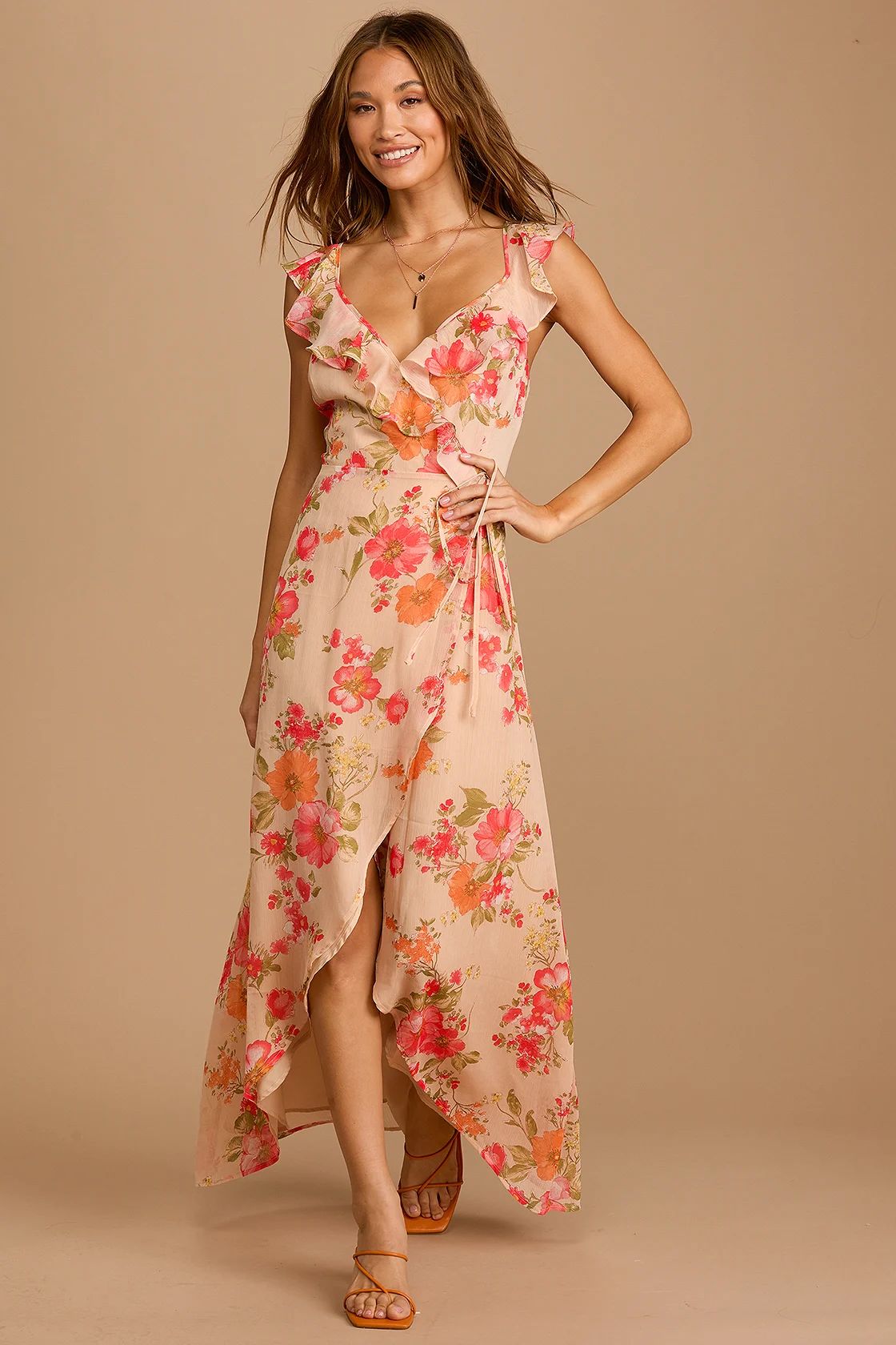Start of Something New Beige Floral Print Wrap Maxi Dress | Lulus (US)