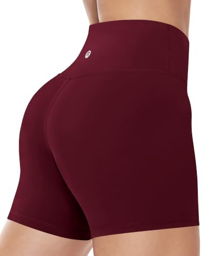Runhit Biker Shorts Women Spandex Shorts Workout Gym Yoga Athletic Running Volleyball Booty Tummy Control High Waist Soft Compression Non See Through Burgundy Maroon S 4" | Amazon (US)