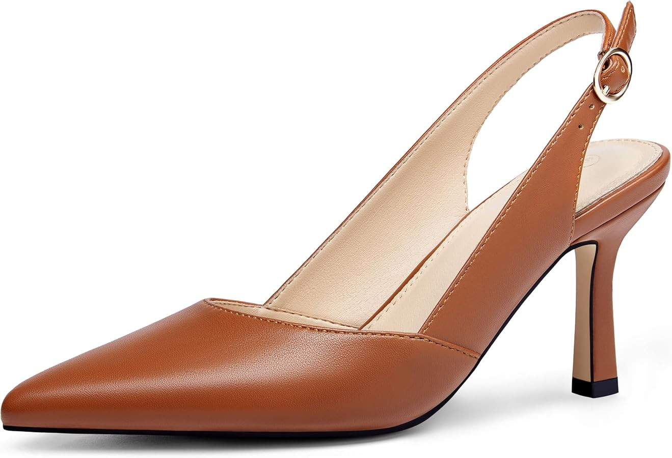 Rilista Women's Slingback Kitten Heels Closed Pointed Toe Wedding Party Dress Pumps Shoes | Amazon (US)
