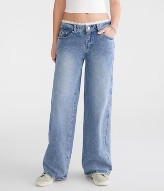 Low-Rise Baggy Wide Leg Crochet Waist Jean | Aeropostale