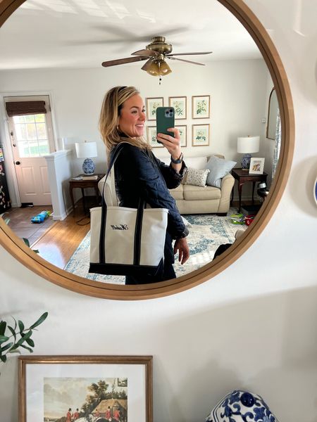 Llbean boat and tote - decided to make this my “mom bag” in replace of a traditional diaper bag. I got the medium size with the long straps! Also wearing my favorite llbean jacket, the quilted riding jacket in size medium. 

#LTKstyletip #LTKSeasonal