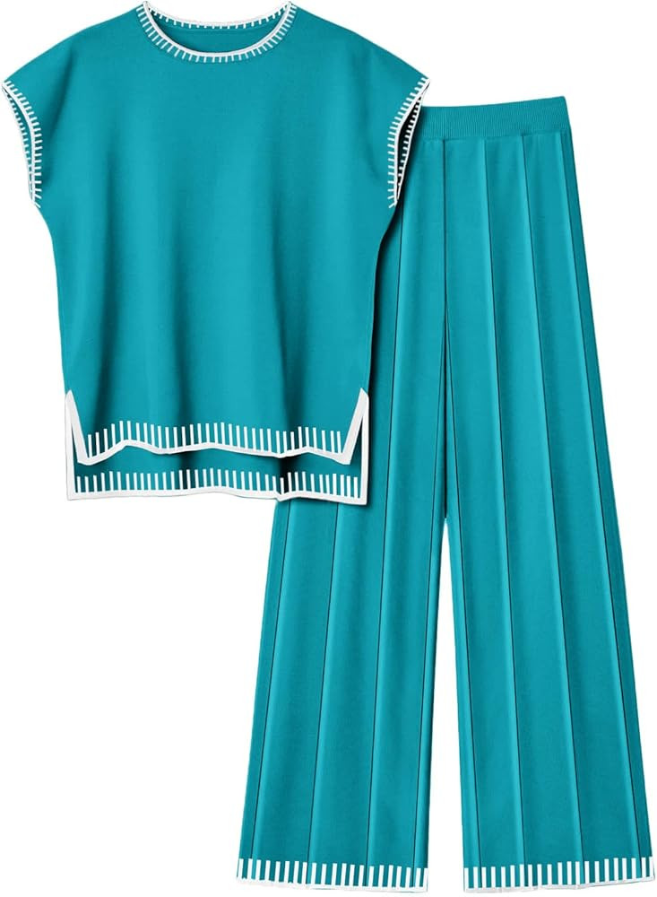 Ekouaer Womens Matching Sets Knit Sweater Sets 2 Pieces Outfits Pullover Tops Wide Legs Pants Lou... | Amazon (US)