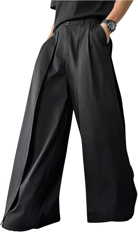 OYOANGLE Men's Baggy Wide Leg Pants Zipper Fly Pleated Trousers Business Casual Dress Pants with ... | Amazon (US)