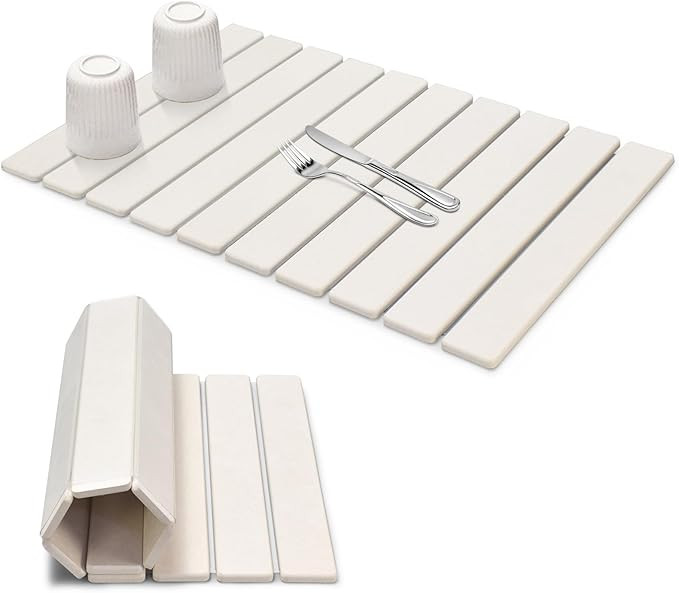 Large Stone Dish Drying Mats for Kitchen Counter, 24"(L)×16"(W) Quick Dry Collapsible Dish Dryin... | Amazon (US)