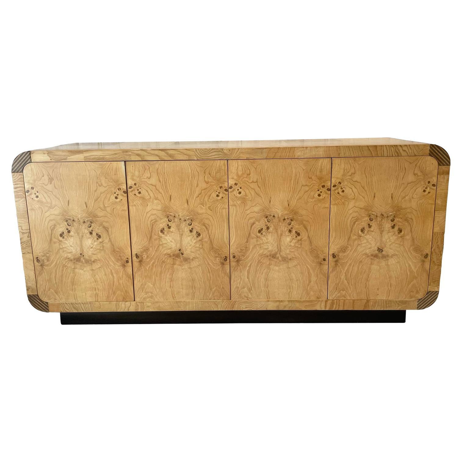 1970s Henredon Scene 2 Vintage Olive Burlwood Credenza | 1stDibs