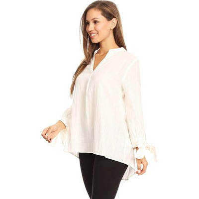 Anna-Kaci Women's Pleated Split-Tie Sleeve Blouse for Everyday Looks - Small,White | Target