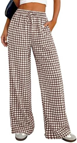 PRETTYGARDEN Gingham Pajama Pants Women Lightweight Summer Cotton PJ Bottoms Spring Wide Leg Pala... | Amazon (US)