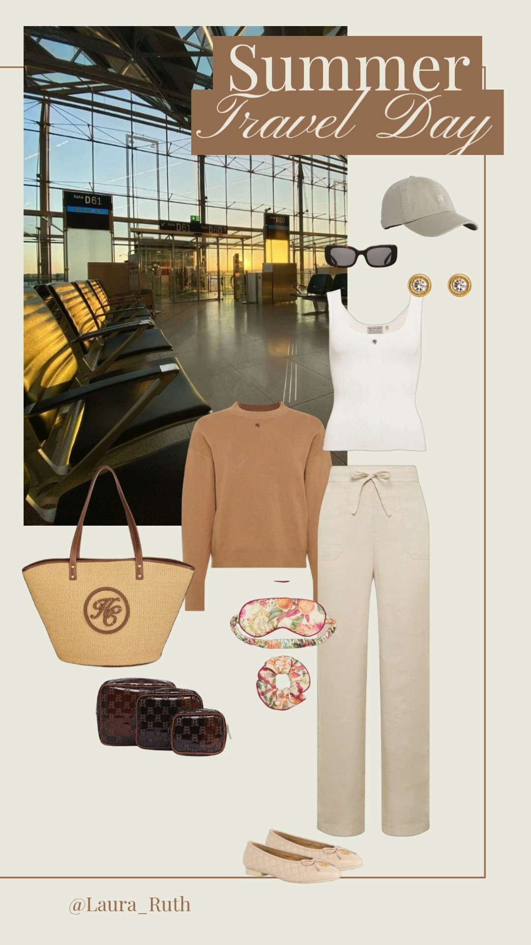 Summer travel outfit | airport outfit | travel style ✈️🤎🌞 easy layers, wide leg trousers, ballet flats & all the neutral accessories for a comfortable yet polished airport look. @Holland Cooper

#LTKuk #LTKsummer #LTKtravel
