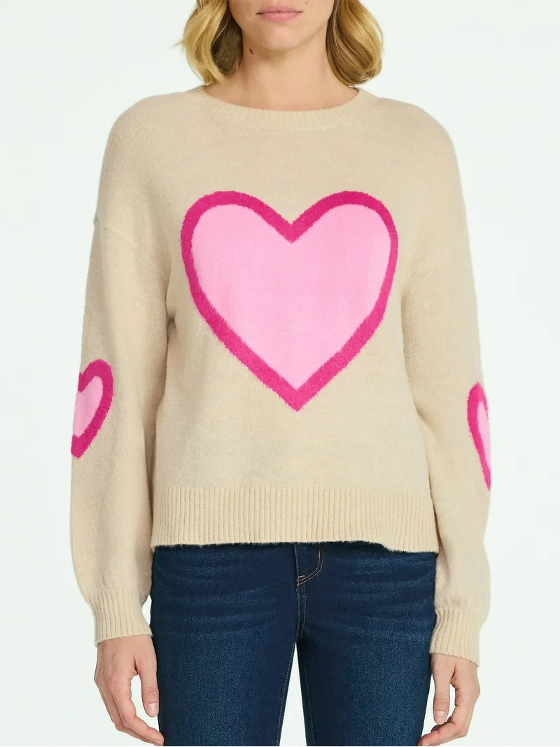 99 Jane Street Women's and Women's Plus Heart Sweater, Midweight, Sizes XS-4X | Walmart (US)