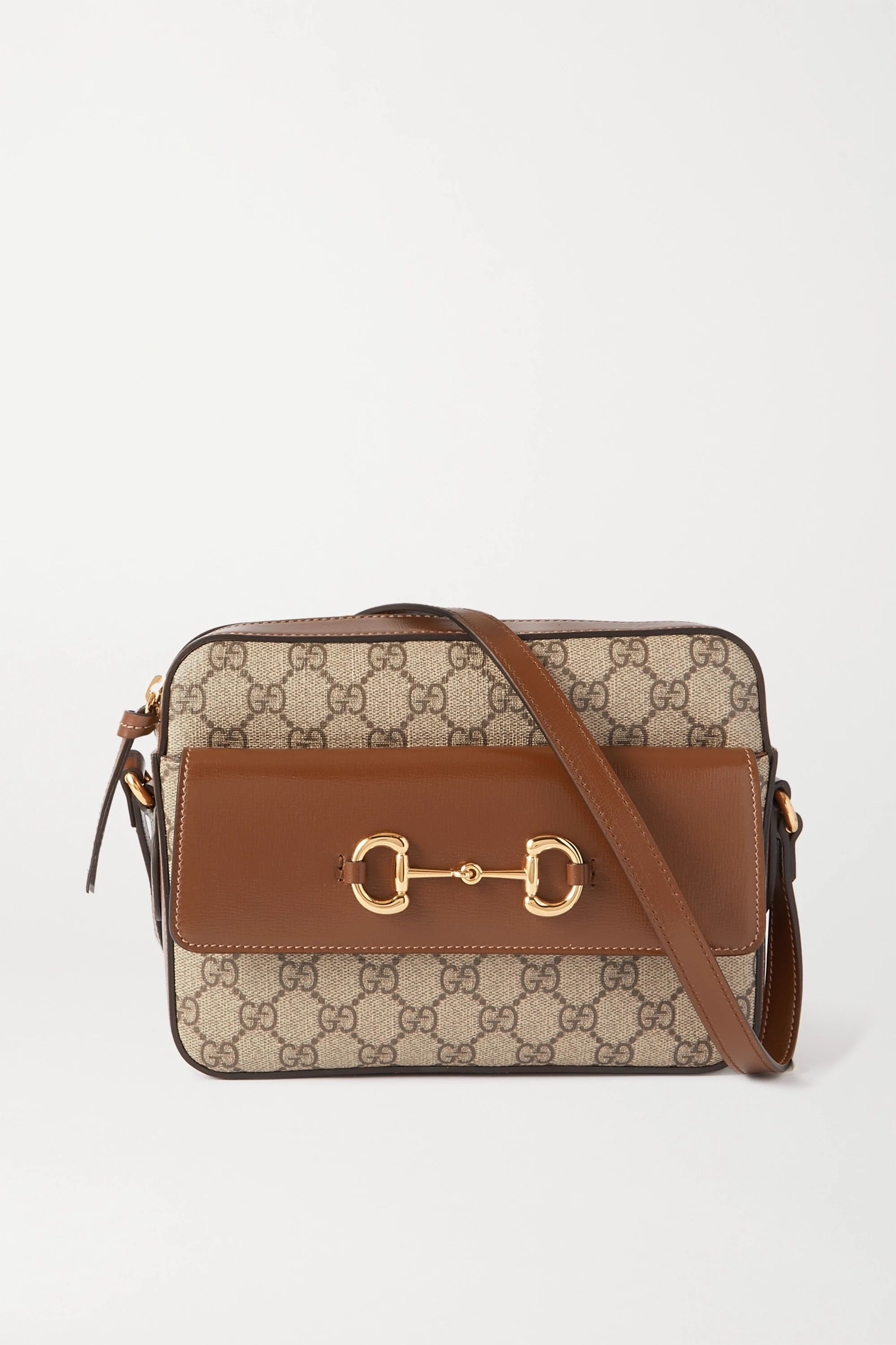 Brown 1955 small horsebit-detailed leather-trimmed printed coated-canvas shoulder bag | Gucci | N... | NET-A-PORTER (US)