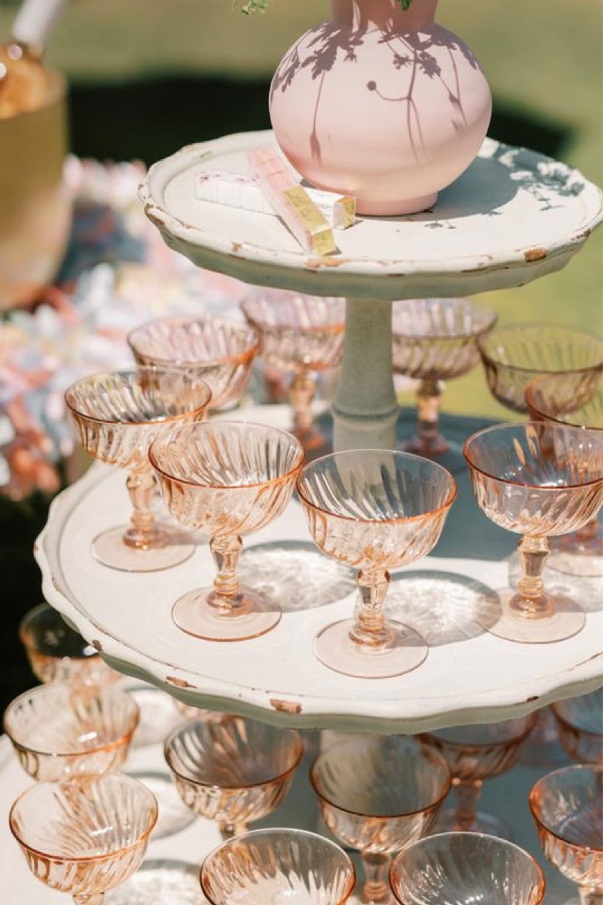 Summer garden party decor. Patio entertaining for Mother’s Day. Pink coupe glasses. 

#LTKunder50 #LTKhome #LTKSeasonal