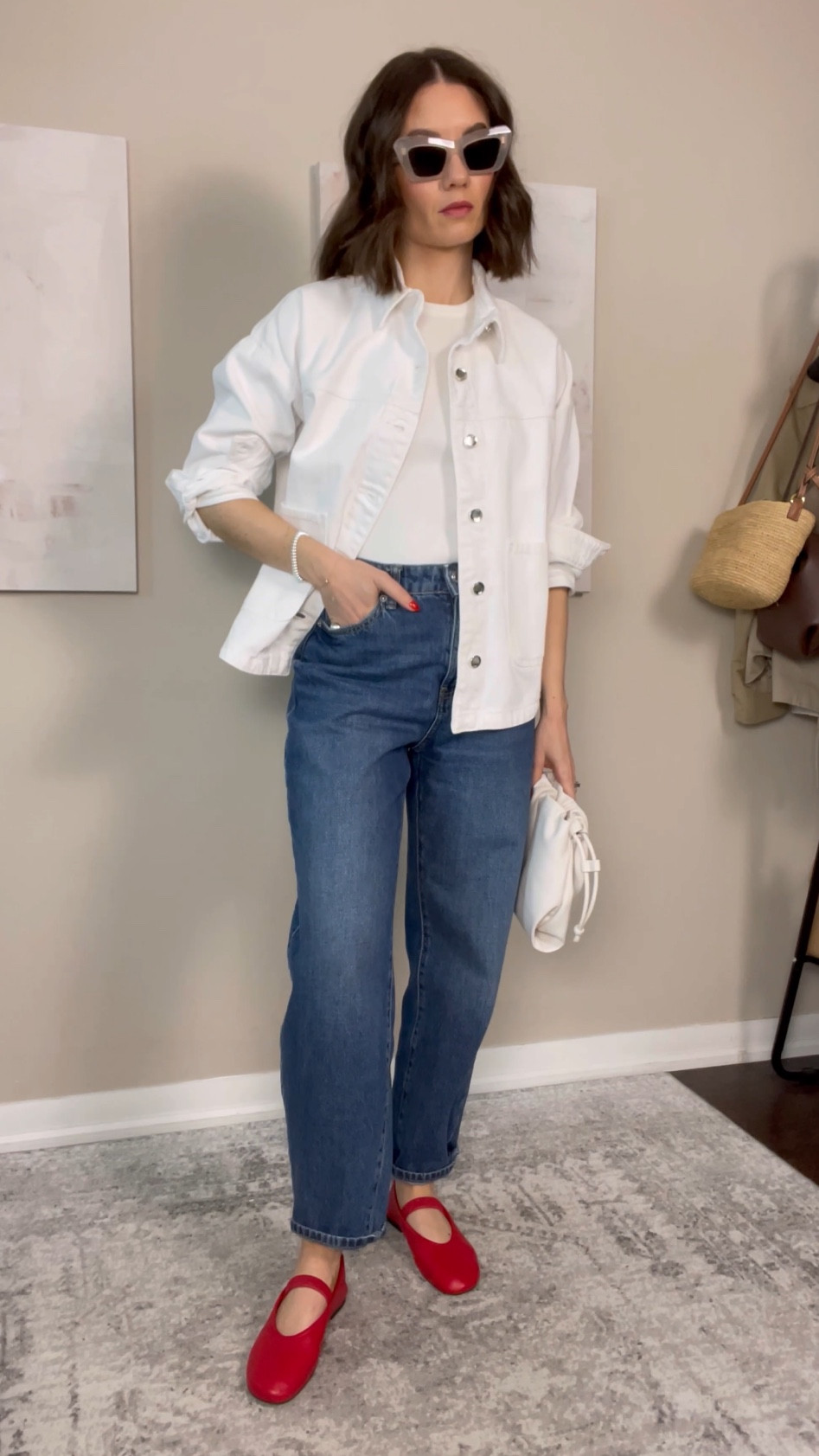 Massimo Dutti Tank - XS, Old Mango jeans (linked similar), White denim jacket (Zara, but also linked similar), Masimo Dutti Red ballet flats

#LTKstyletip #LTKcanada #LTKspring