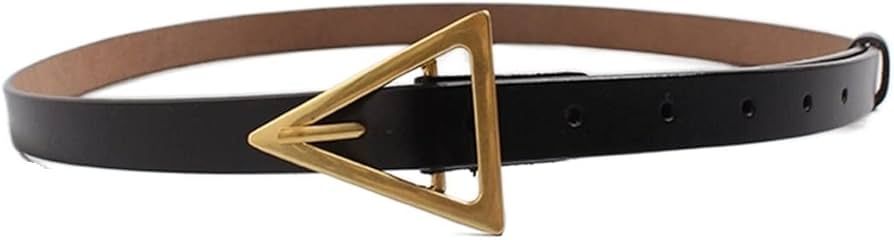 YWSZY Women's belts, Triangle gold buckle belt pure leather black coffee white camel red smooth b... | Amazon (UK)