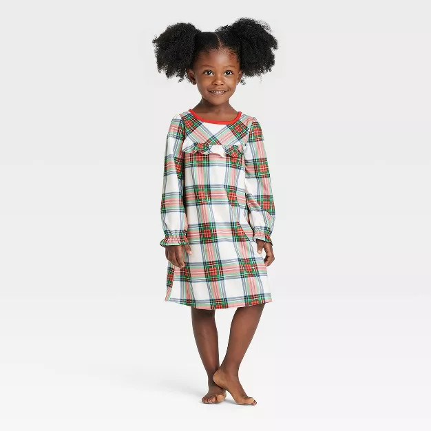 Toddler Holiday Tartan Plaid Flannel Matching Family Pajama NightGown - Wondershop™ Cream | Target