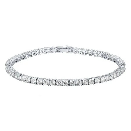 PAVOI Women s Rhodium Flash Plated Classic Bracelet with Stones 7.5 inches | Walmart (US)