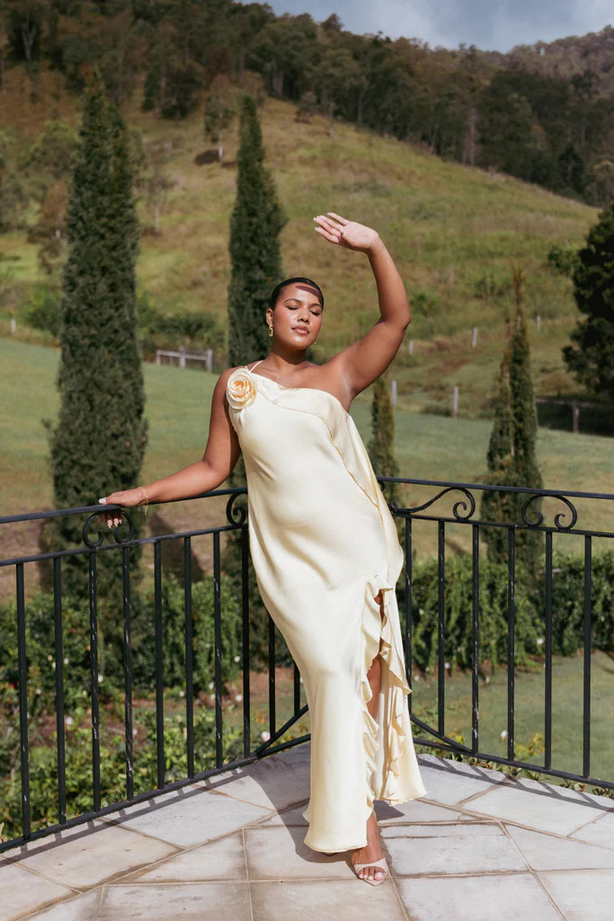 Aila Rosette One Shoulder Dress - Butter Yellow | Petal & Pup (US)