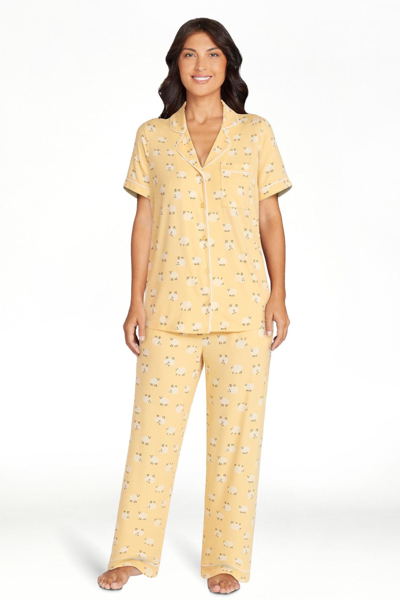 Joyspun Women's Dreamy Soft Collection Notch Collar Top and Capri Pants Pajama Set, 2-Piece, Size... | Walmart (US)